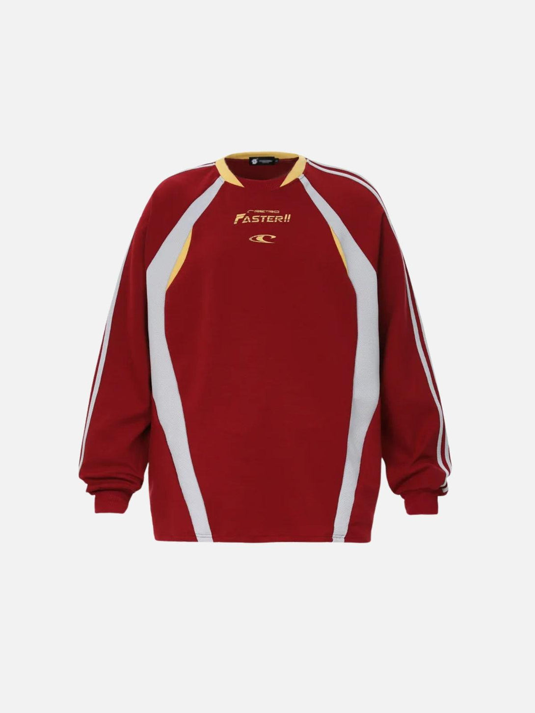Front view of a red TALISHKO sweatshirt with a sporty "Faster" print and contrasting accents.