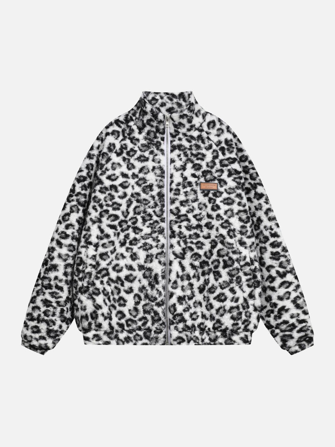 Leopard print jacket by TALISHKO, showcasing a bold streetwear style in black and white.