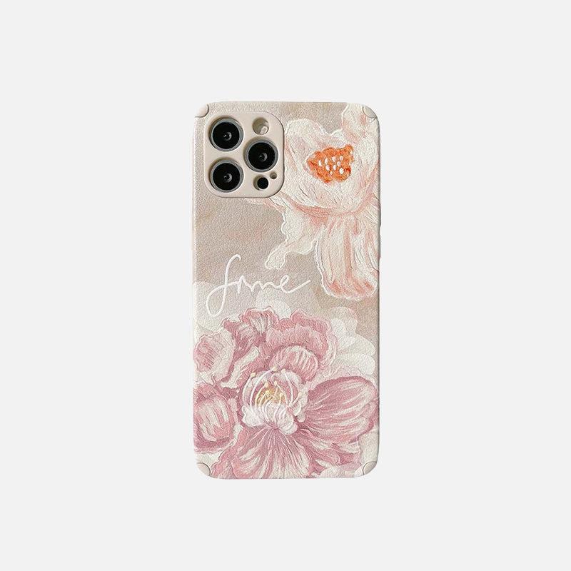 TALISHKO floral iPhone case featuring elegant pink and white blossoms in a detailed front view.