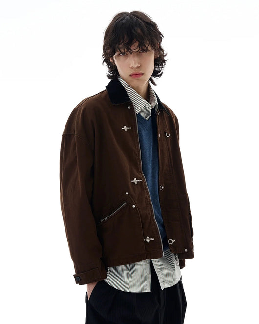 Fireman Buckle Denim Worker Zip Jacket | TALISHKO