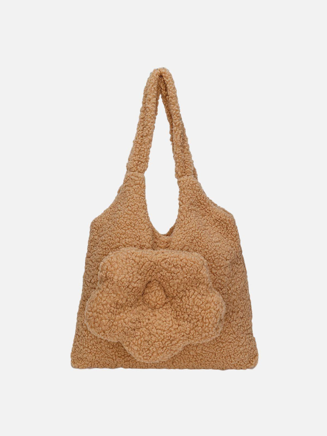 Brown Flower Sherpa Bag by TALISHKO, featuring a unique floral design in a cozy texture.