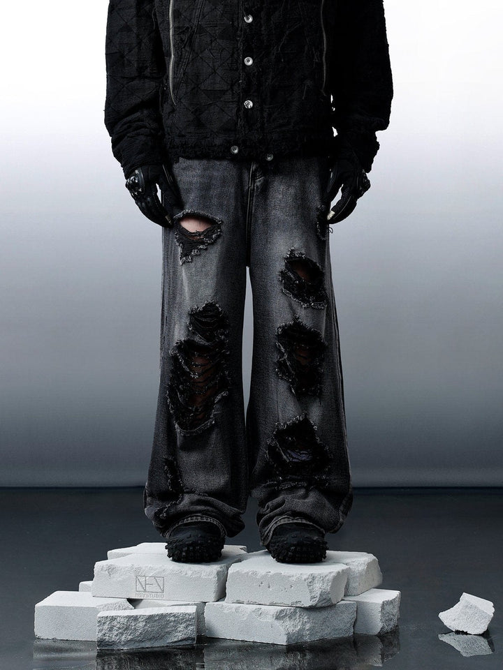 TALISHKO - Fringe Distressed Washed Jeans - streetwear fashion - talishko.com
