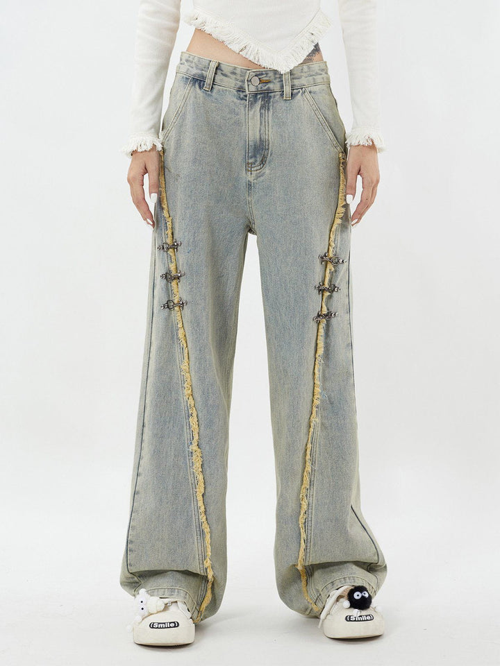 TALISHKO - Fringe Metal Buckle Jeans, streetwear fashion, talishko.com