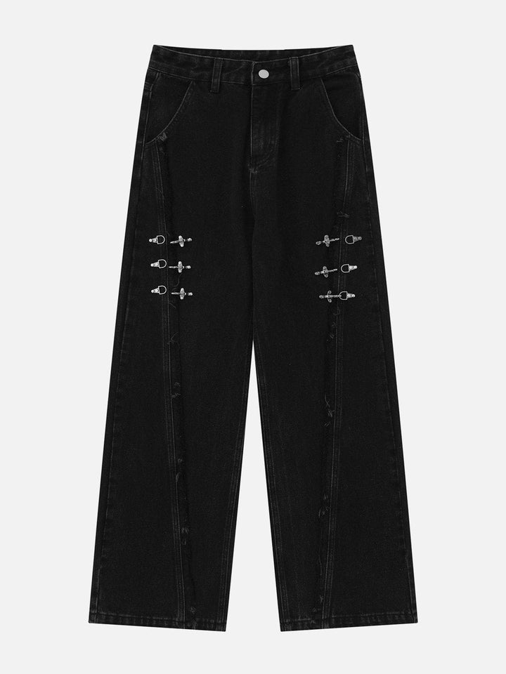 TALISHKO - Fringe Metal Buckle Jeans, streetwear fashion, talishko.com