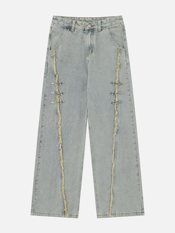 TALISHKO - Fringe Metal Buckle Jeans, streetwear fashion, talishko.com