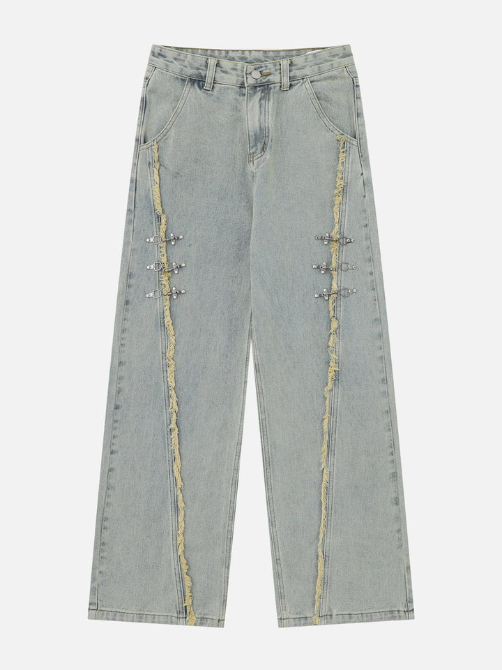 TALISHKO - Fringe Metal Buckle Jeans, streetwear fashion, talishko.com