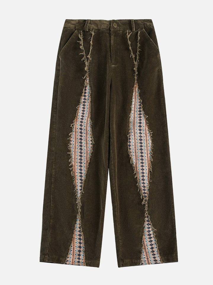 TALISHKO - Fringe Rhomboid Patchwork Pants, streetwear fashion, talishko.com