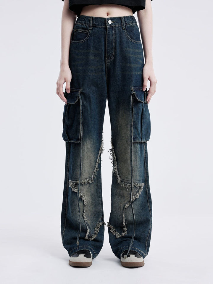 TALISHKO - Fringe Star Washed Jeans, streetwear fashion, talishko.com