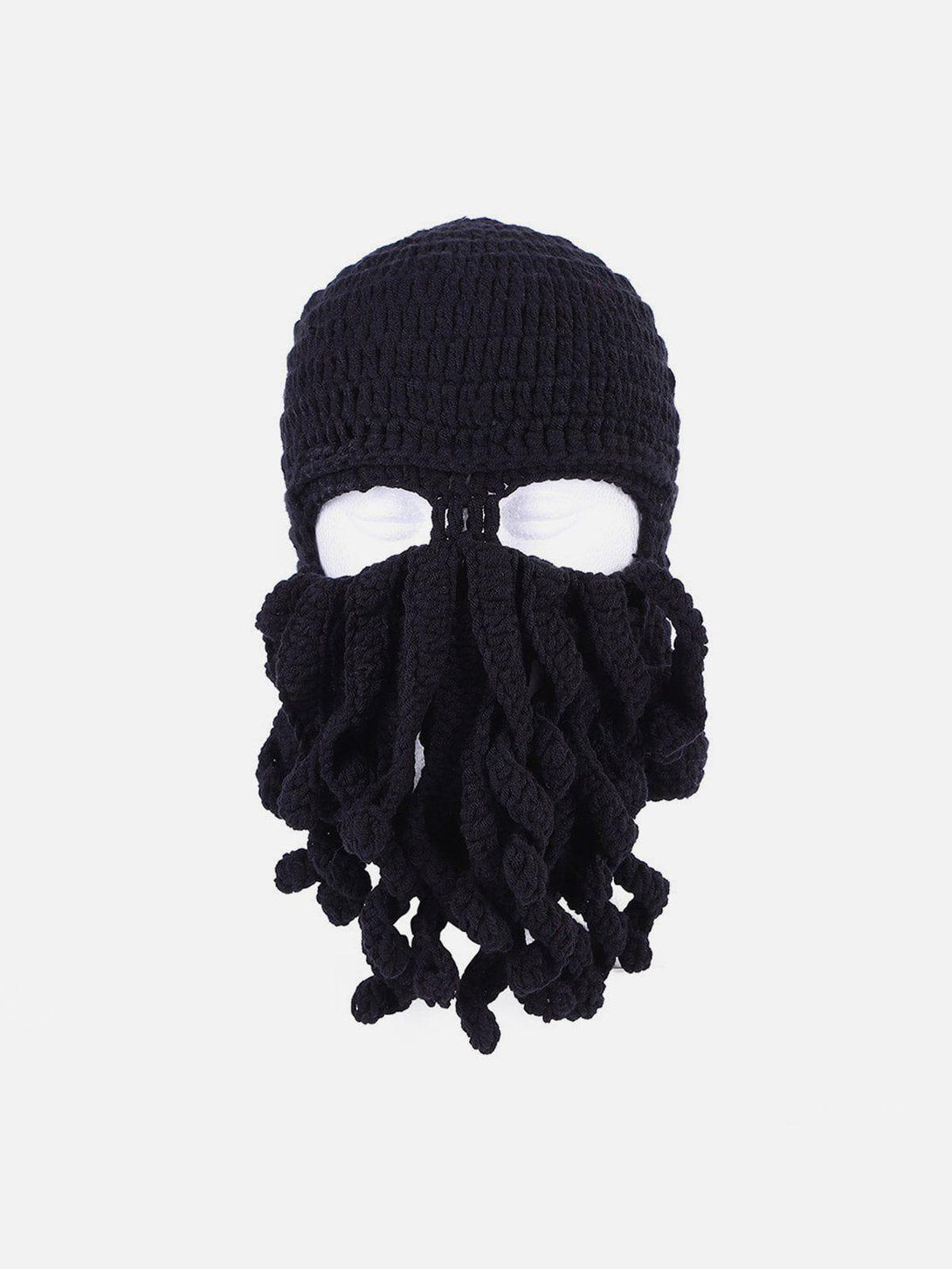 Front view of a black knit octopus hat with tentacle design by TALISHKO, perfect for unique style.