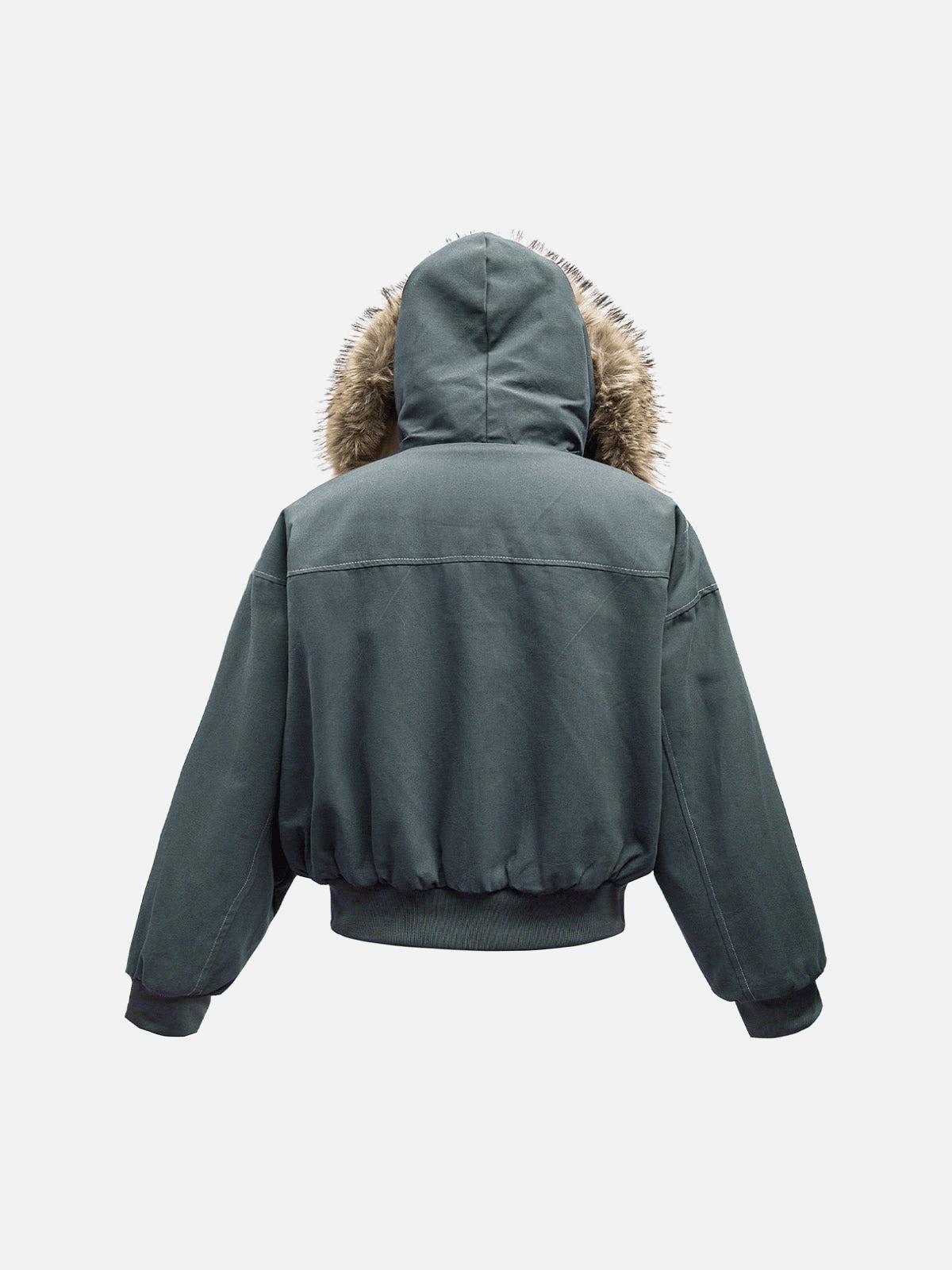 TALISHKO Fur Lined Zip Up Hooded Bomber Jacket
