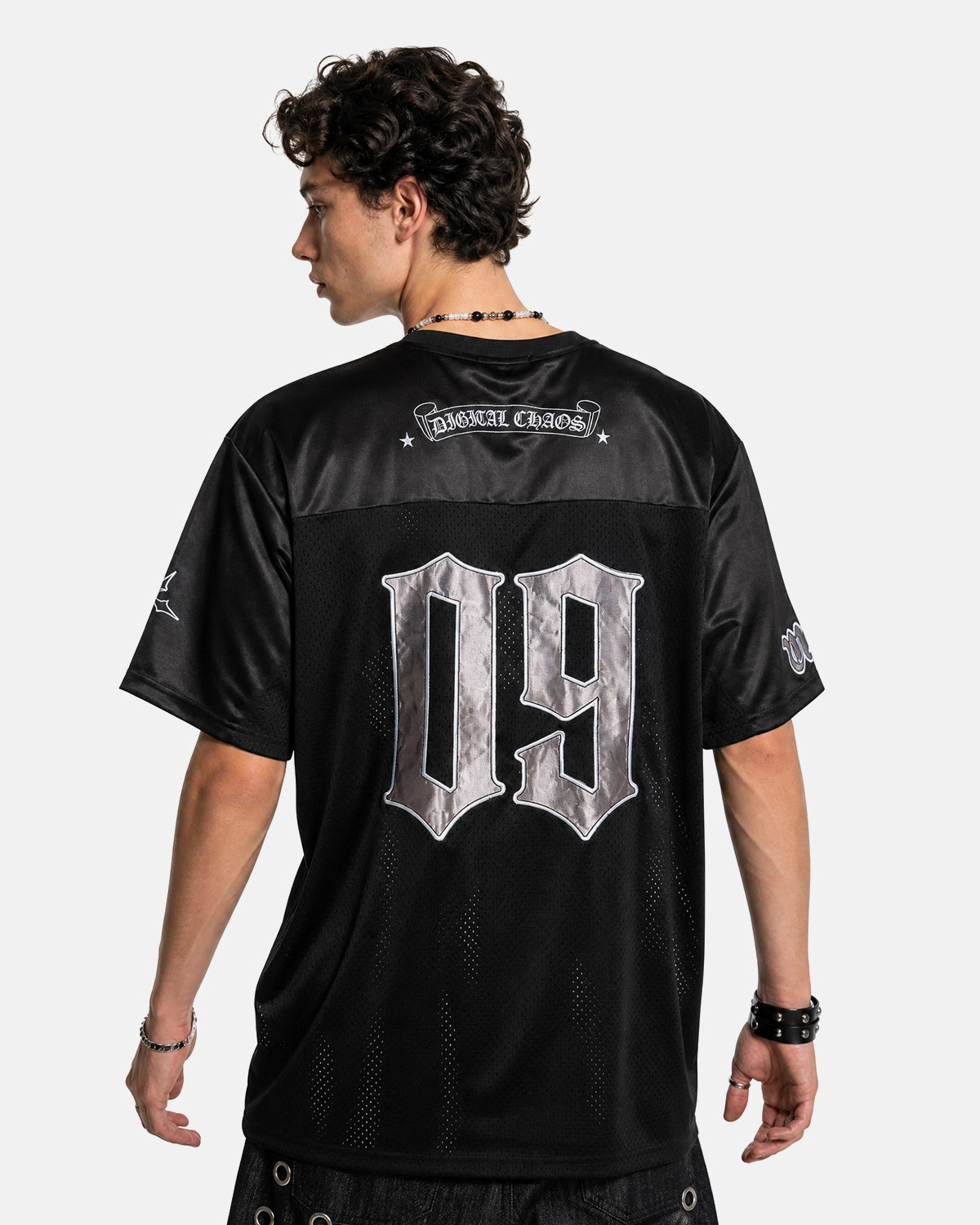 Satin Shoulder Panel Gothic Mesh Jersey Tee | TALISHKO