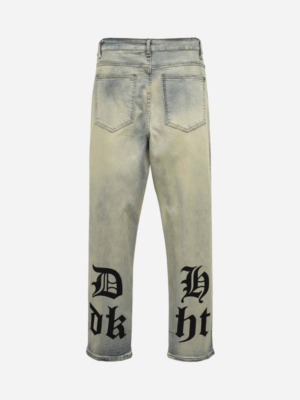 TALISHKO - Gothic Letter Print Jeans, streetwear fashion, talishko.com