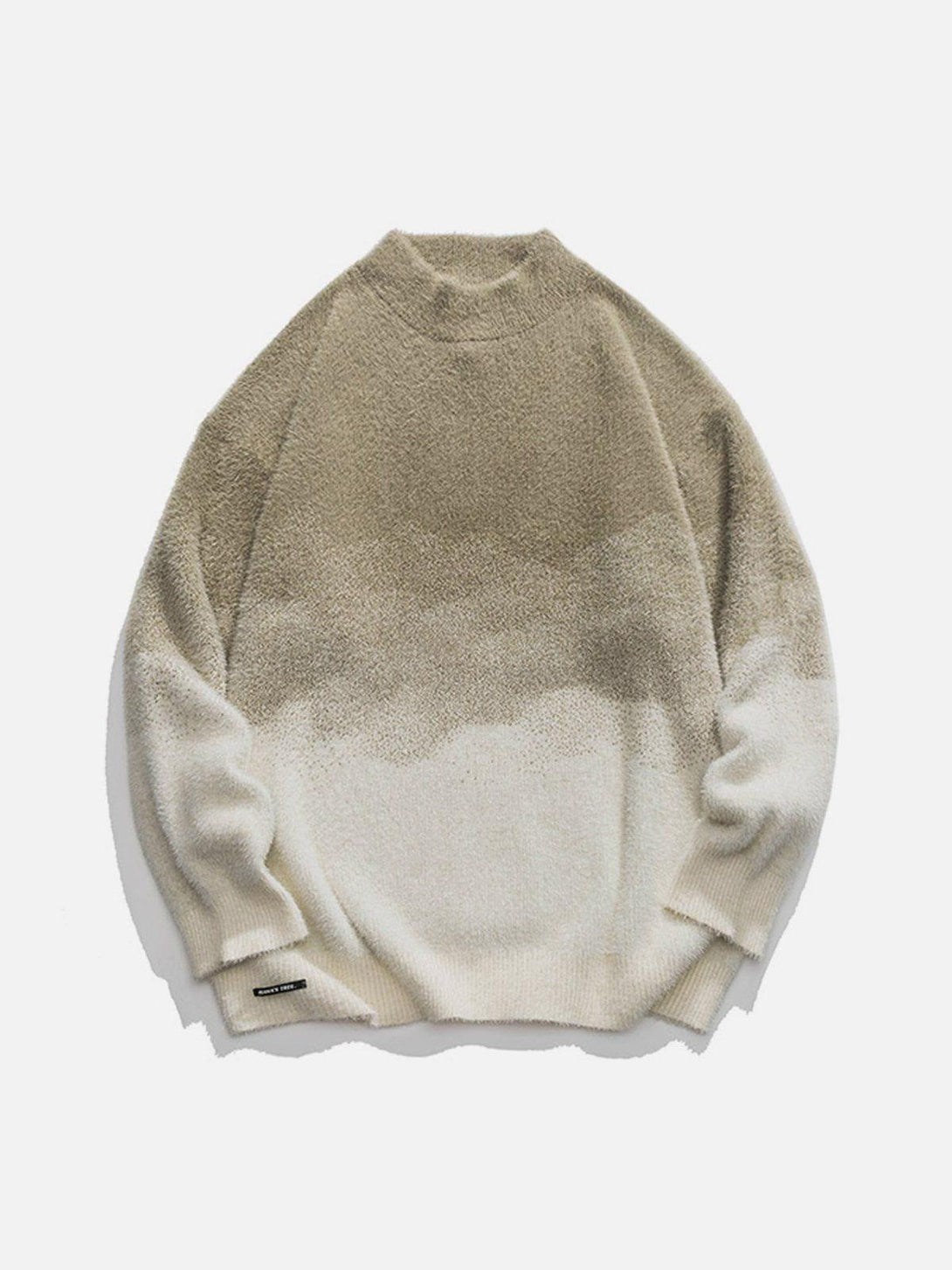 Khaki gradient knit sweater by TALISHKO, featuring a cozy texture and relaxed front view.