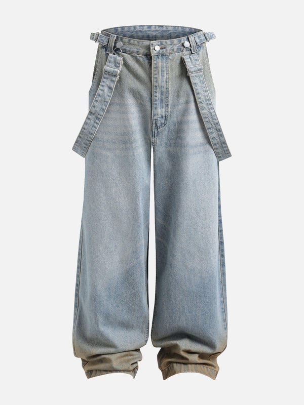 Front view of blue gradient washed loose jeans by TALISHKO, showcasing a trendy street style.