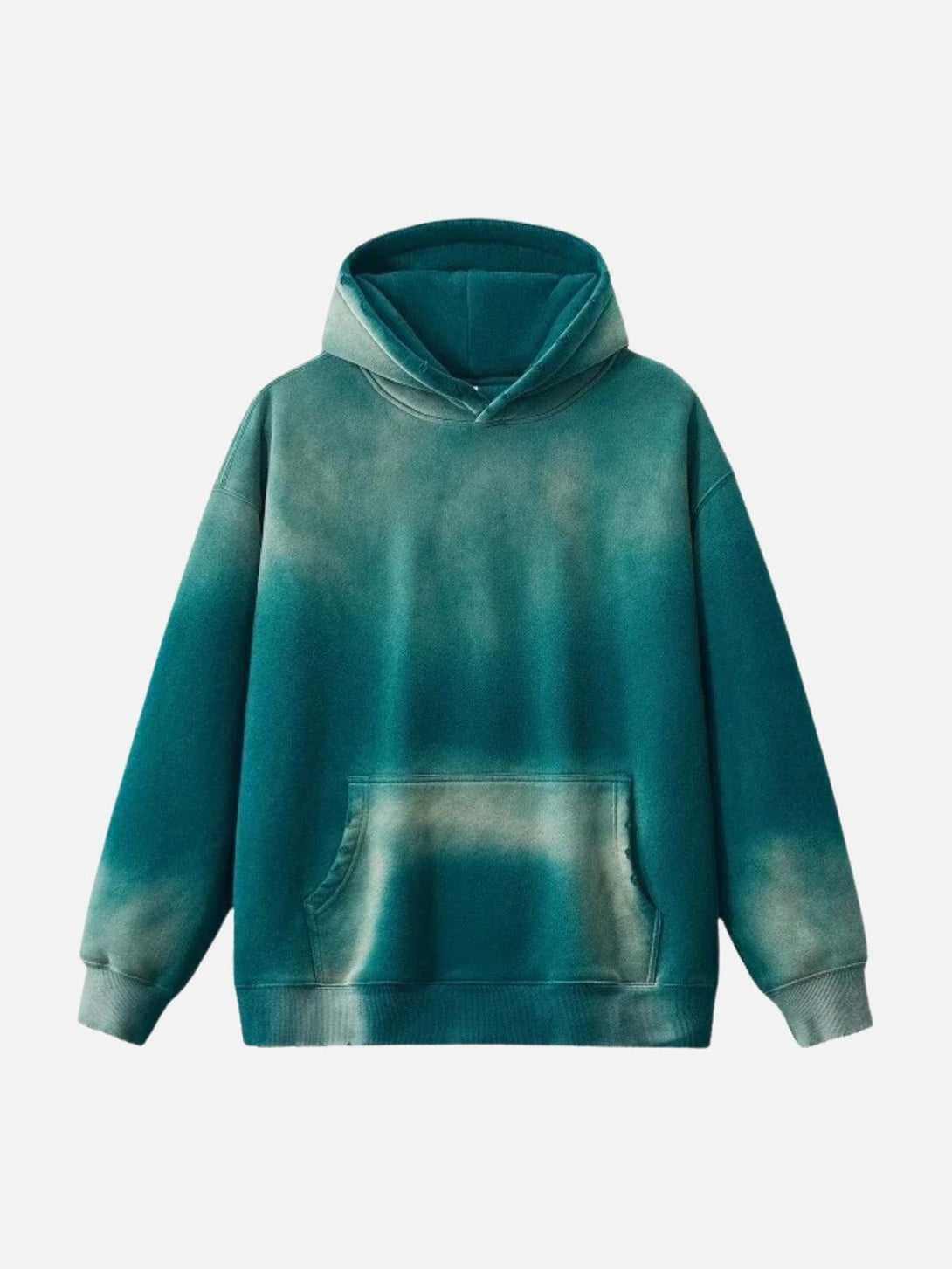 Gradient washed hoodie in green by TALISHKO, front view showcasing a relaxed street style.