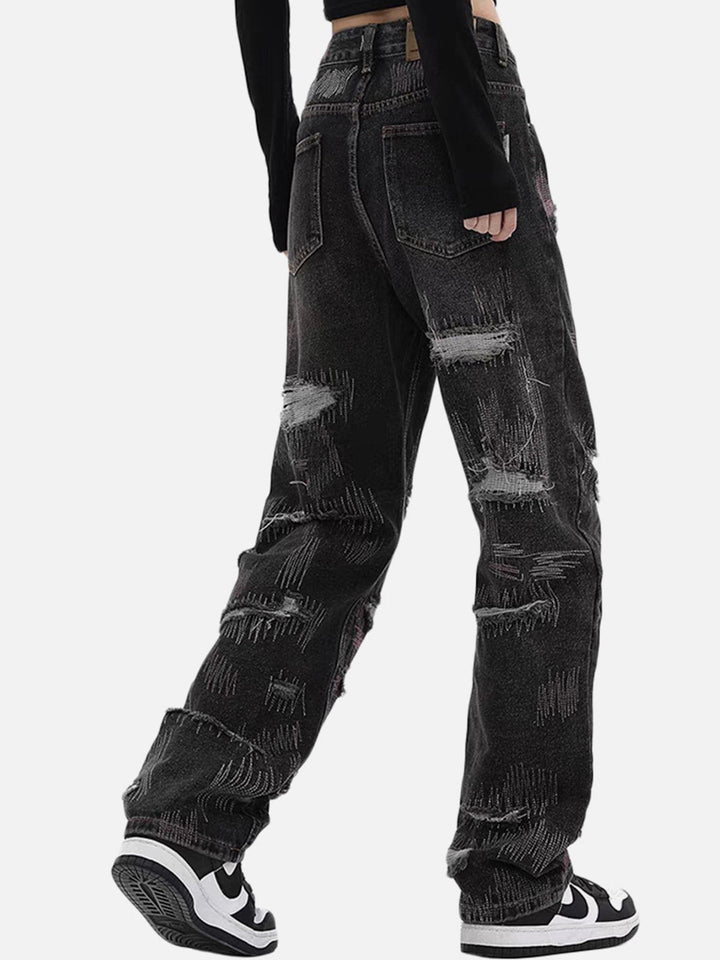 TALISHKO - Graffiti Embroidered Ripped Straight Jeans, streetwear fashion, talishko.com