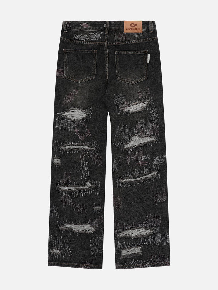 TALISHKO - Graffiti Embroidered Ripped Straight Jeans, streetwear fashion, talishko.com