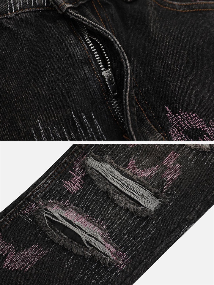 TALISHKO - Graffiti Embroidered Ripped Straight Jeans, streetwear fashion, talishko.com