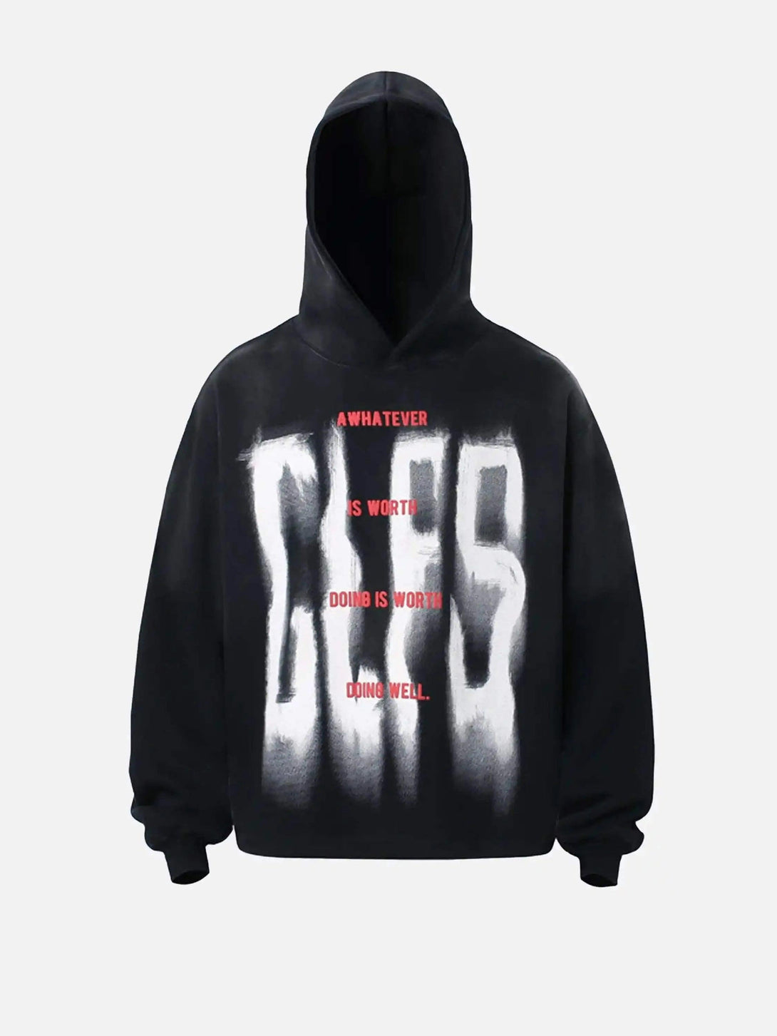 Front view of a black hip-hop hoodie by TALISHKO, featuring graffiti lettering and bold design.