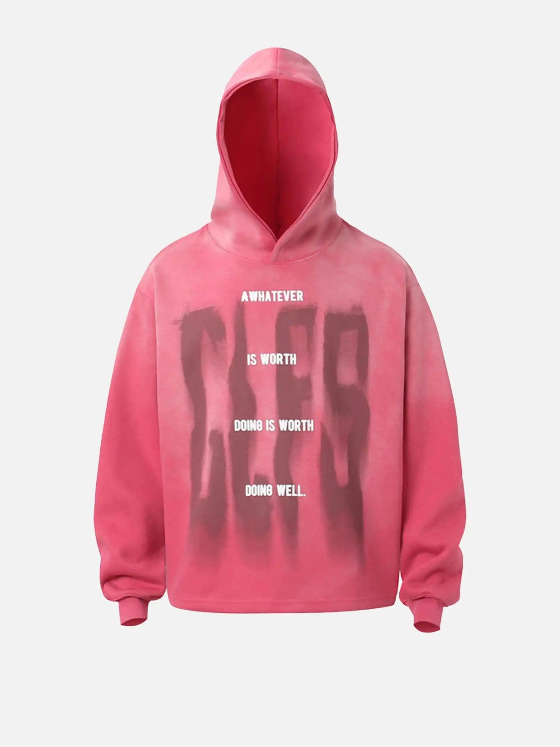 Front view of a pink gradient hip-hop hoodie by TALISHKO, featuring graffiti lettering.