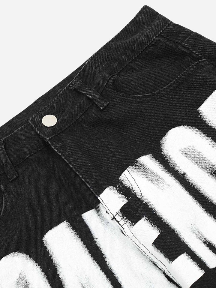 TALISHKO - Graffiti Letter Print Jeans, streetwear fashion, talishko.com