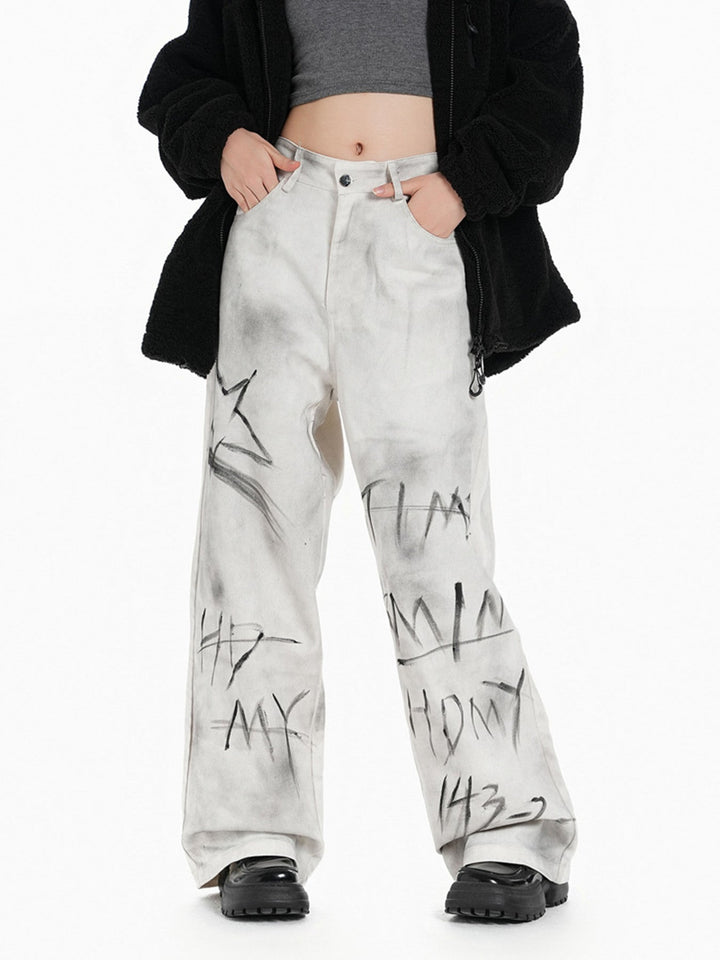 TALISHKO - Graffiti Letter White Jeans, streetwear fashion, talishko.com