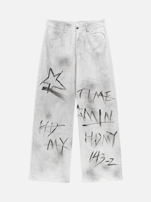 TALISHKO - Graffiti Letter White Jeans, streetwear fashion, talishko.com