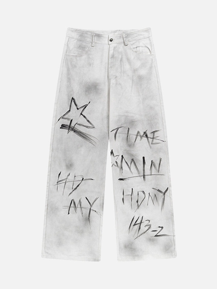 TALISHKO - Graffiti Letter White Jeans, streetwear fashion, talishko.com