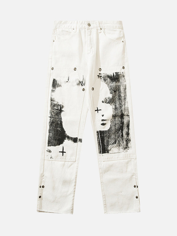 TALISHKO - Graffiti Print White Straight Jeans, streetwear fashion, talishko.com