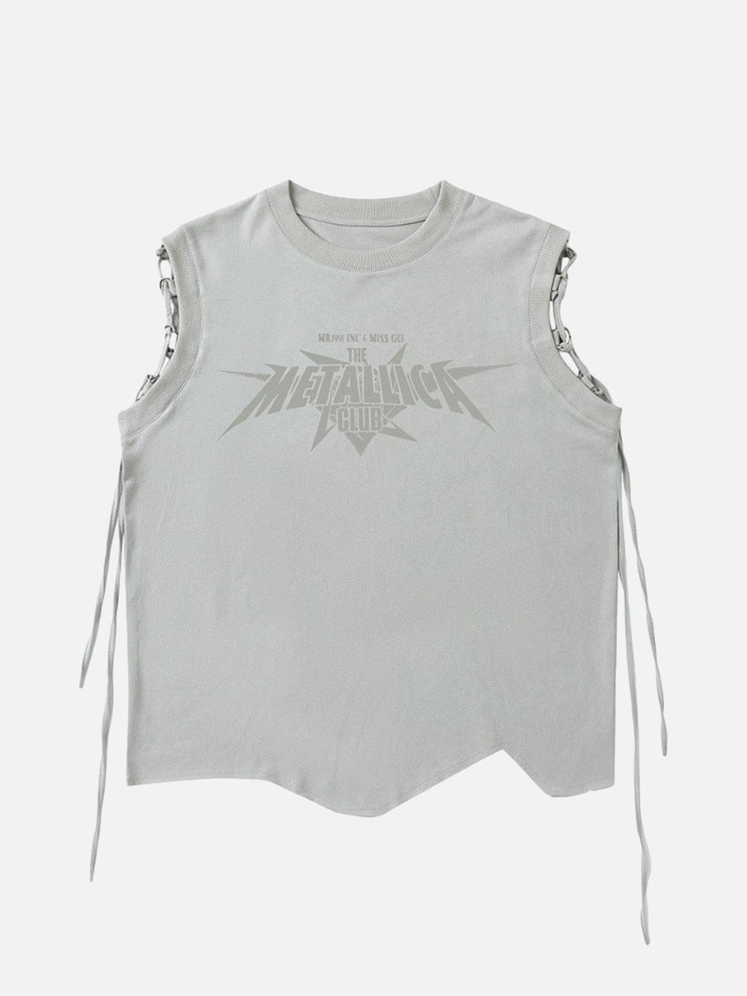 Gray graphic vest with adjustable straps by TALISHKO, featuring a front view design.