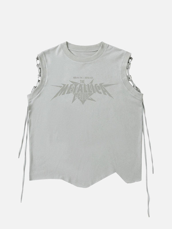 Gray graphic vest with adjustable straps by TALISHKO, featuring a front view design.