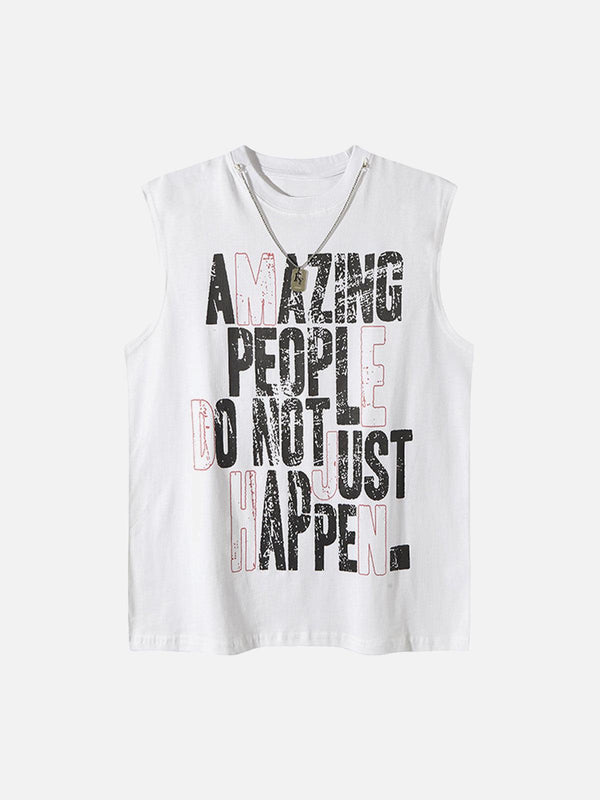 White graphic lettering chain vest by TALISHKO, front view, perfect for casual summer wear.