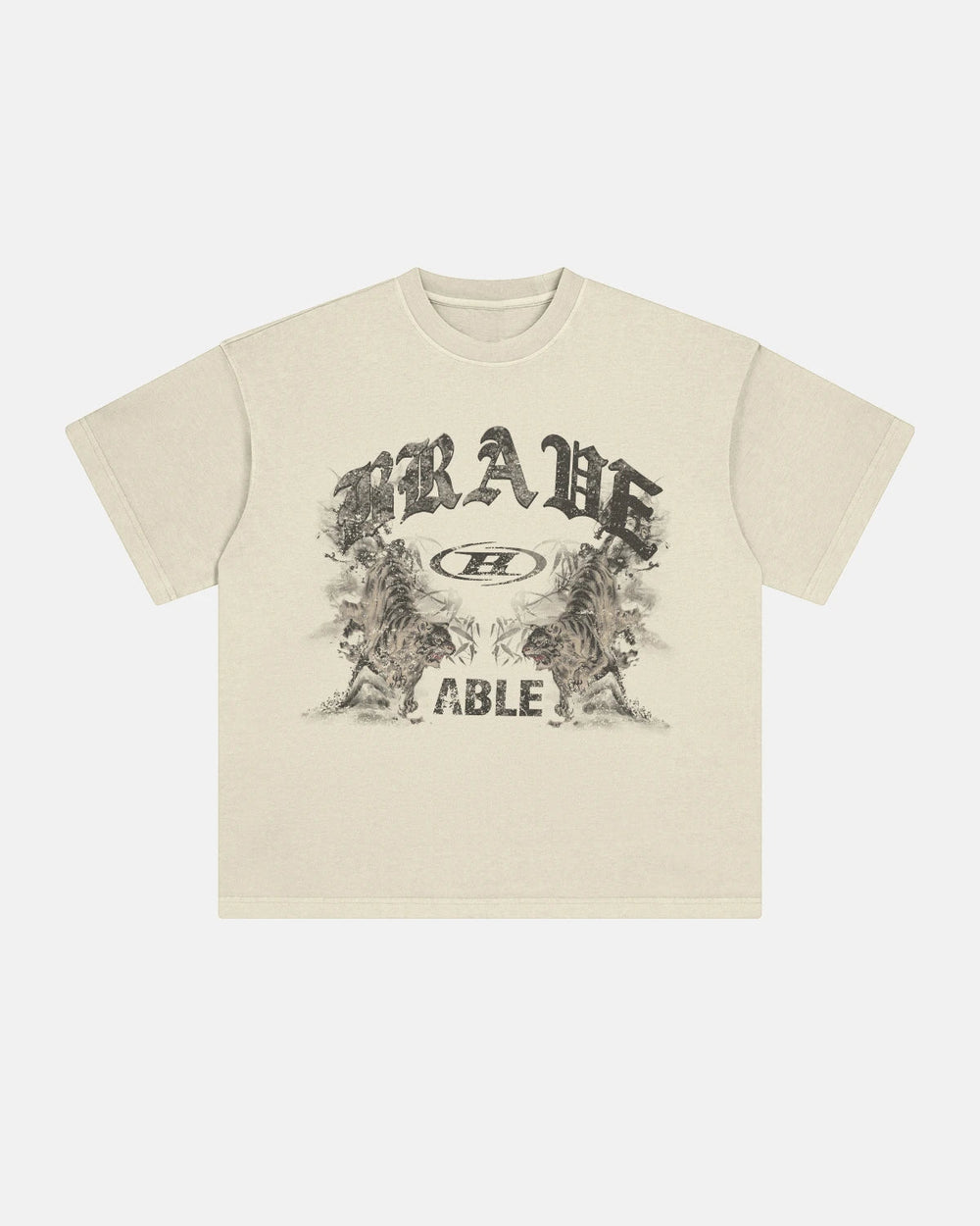 TALISHKO Apricot oversized T-shirt flat lay showing front tiger graphic print.