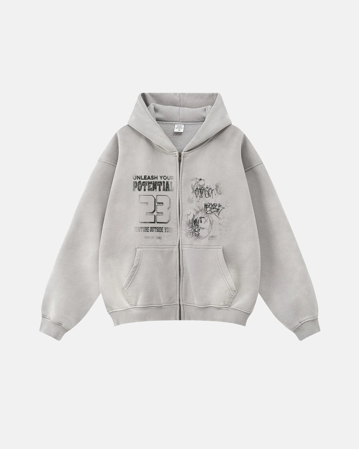 トップス [threadthread]print hoodie 2 toys gray Number Print Zip Up Hoodie, Washed Loose | TALISHKO