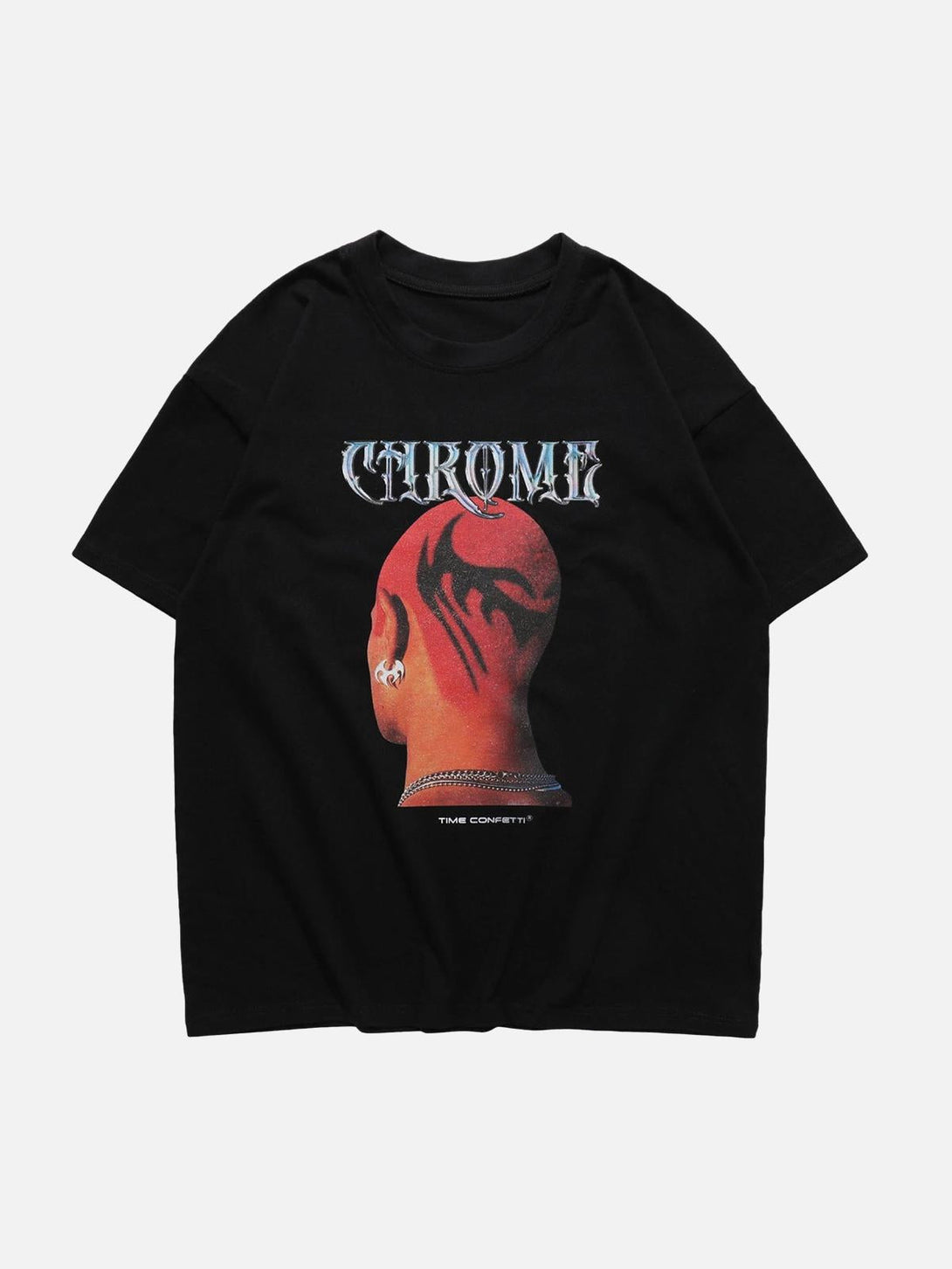 Black hip hop T-shirt with head print design by TALISHKO, showcasing bold streetwear style.