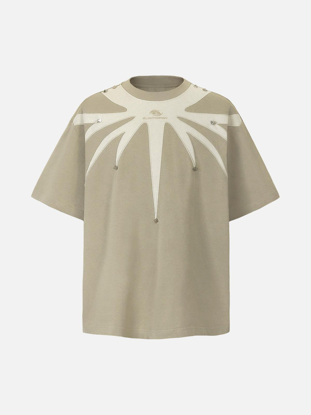 Khaki Heavy Cleanfit Embroidery T-shirt by TALISHKO, featuring a unique front design.