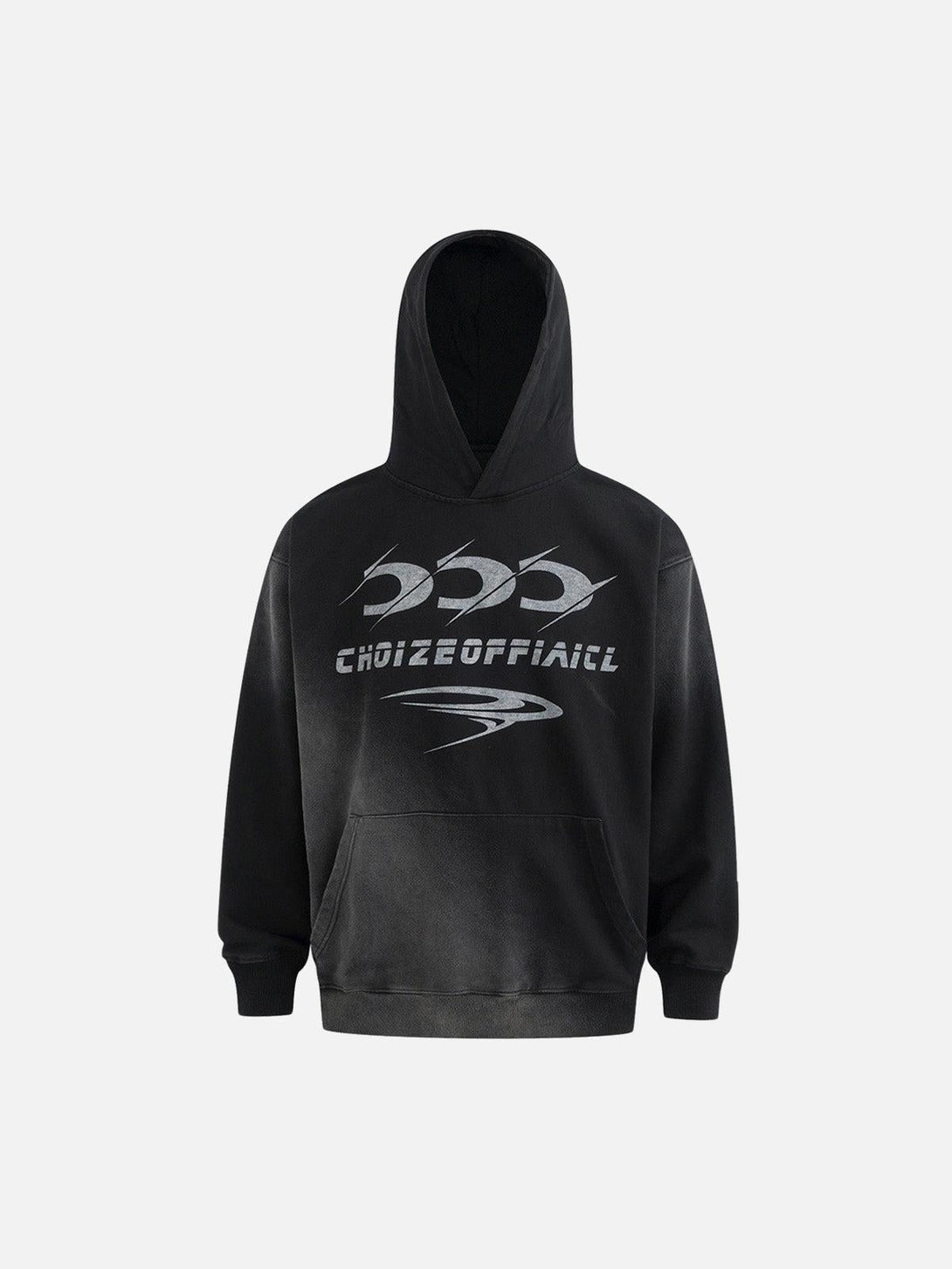 Front view of a black hoodie with bold lettering, designed by TALISHKO for urban style lovers.