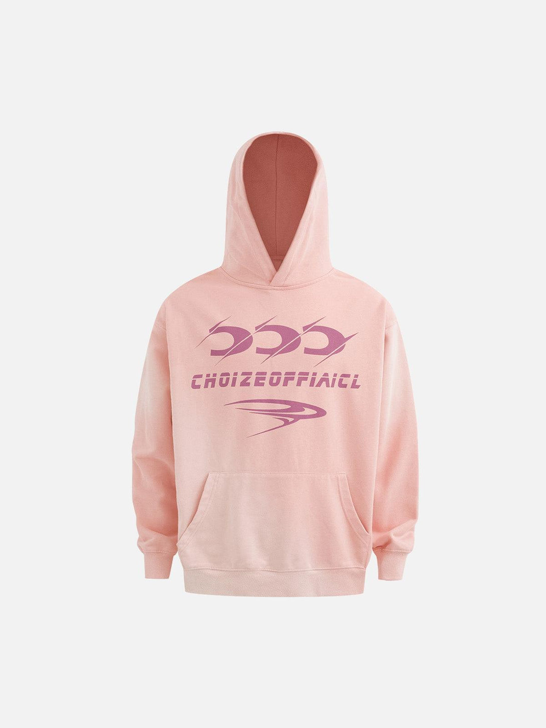 Pink hoodie with bold lettering by TALISHKO, front view highlighting street-inspired design.
