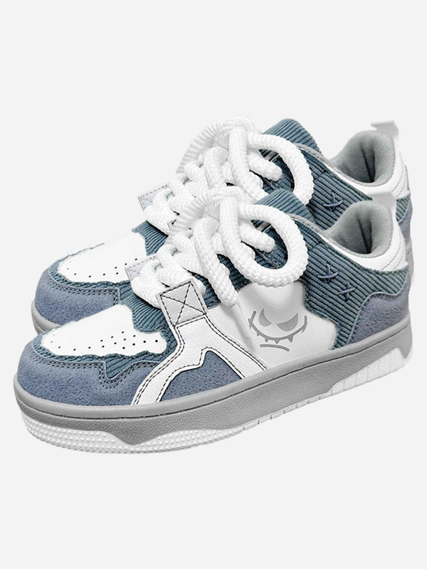 Front view of blue high street board shoes by TALISHKO with thick soles and breathable design.