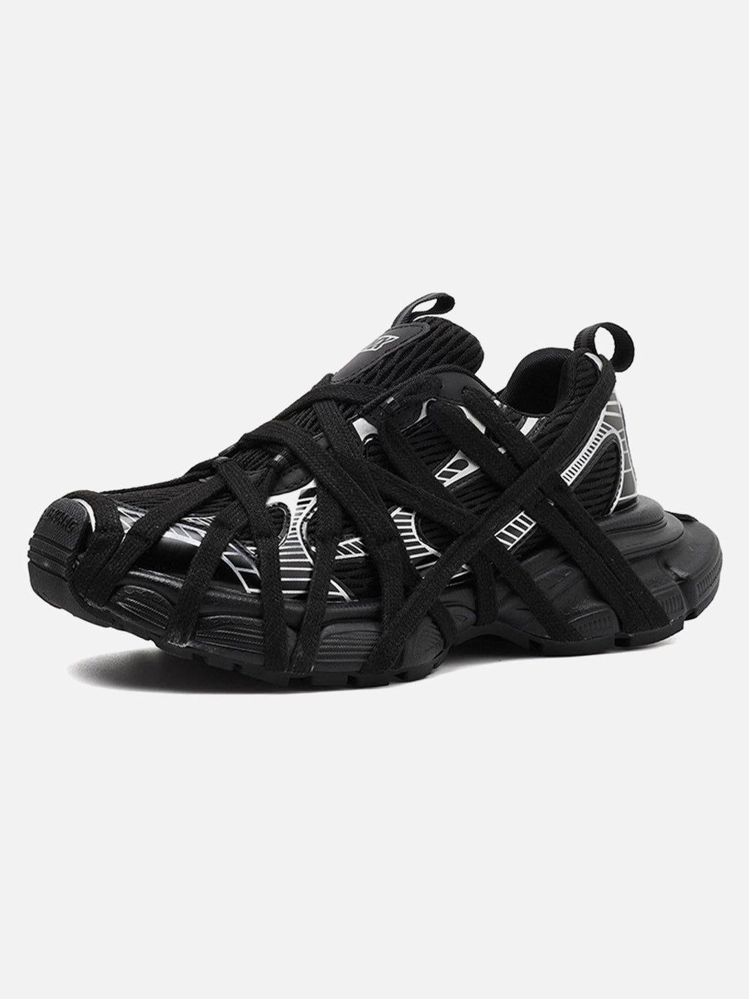 Front view of black lace-up casual sneakers by TALISHKO, perfect for a trendy urban look.