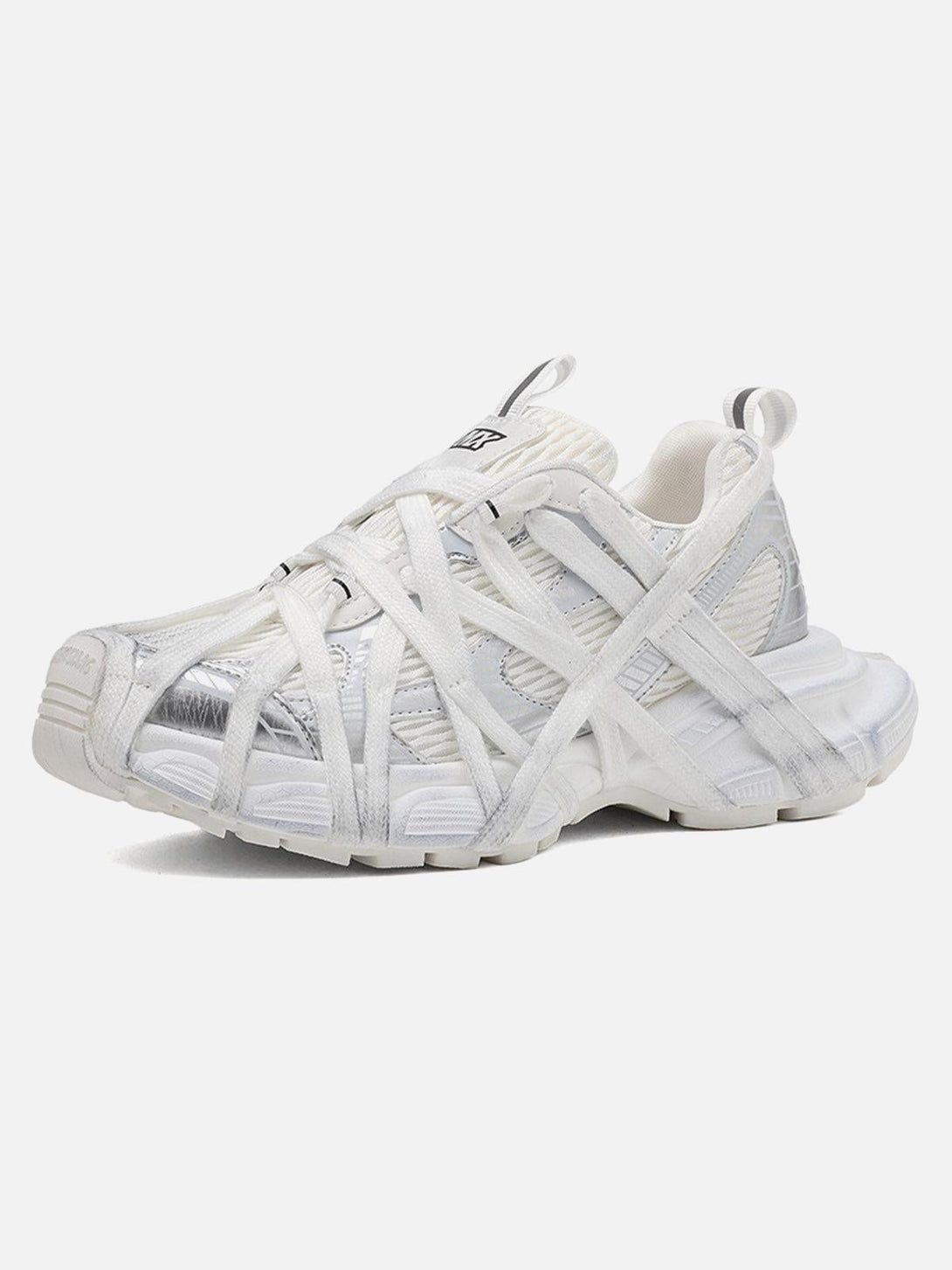 Front view of white lace-up casual sneakers by TALISHKO, ideal for a stylish urban look.