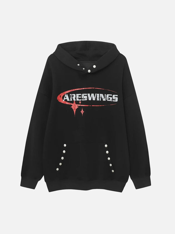 Black hoodie with red and white lettering, by TALISHKO, showcasing street-inspired style.