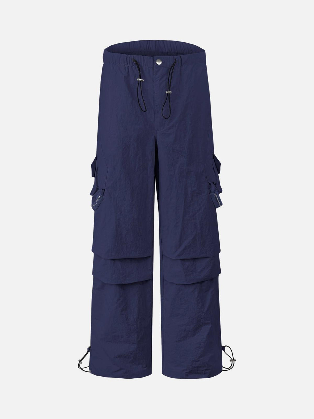Front view of TALISHKO blue cargo pants featuring a multi-pocket design, perfect for urban wear.