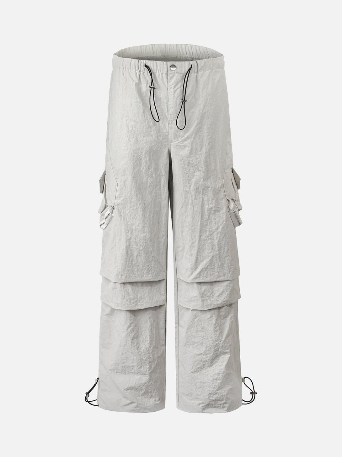 Front view of TALISHKO white cargo pants with multi-pocket design, ideal for urban style.