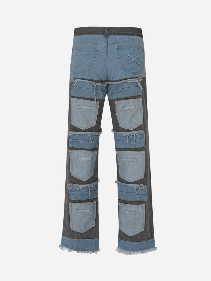 TALISHKO - High Street Spliced Cat Whisker Pocket Jeans, streetwear fashion, talishko.com