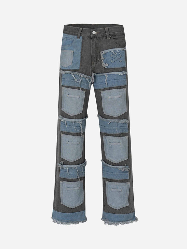 TALISHKO - High Street Spliced Cat Whisker Pocket Jeans, streetwear fashion, talishko.com