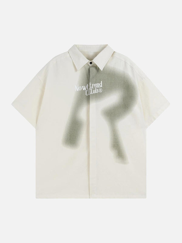 Front view of an apricot short-sleeved shirt by TALISHKO, featuring a modern streetwear design.