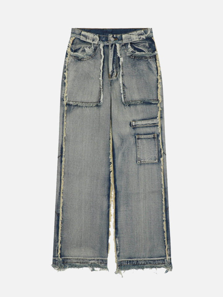 TALISHKO - High Street Washed And Distressed Raw Edge Jeans, streetwear fashion, talishko.com