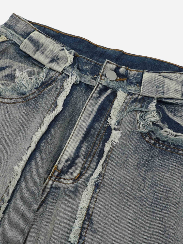 TALISHKO - High Street Washed And Distressed Raw Edge Jeans, streetwear fashion, talishko.com