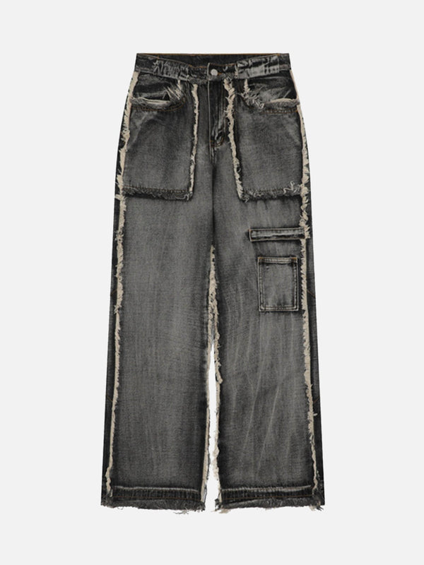 TALISHKO - High Street Washed And Distressed Raw Edge Jeans, streetwear fashion, talishko.com